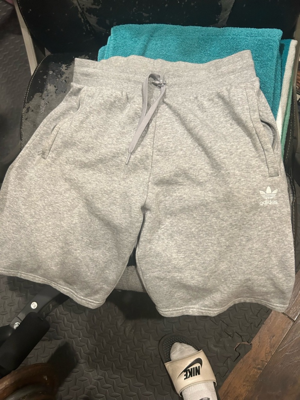 adidas Men’s Light Gray Fleece Athletic Shorts